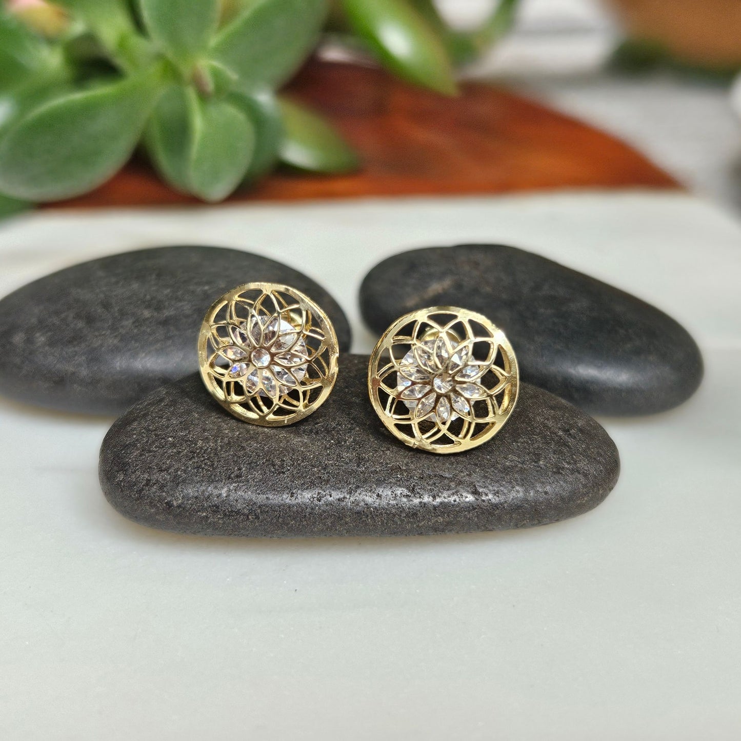 Mandala Flower Studs, 10K Gold