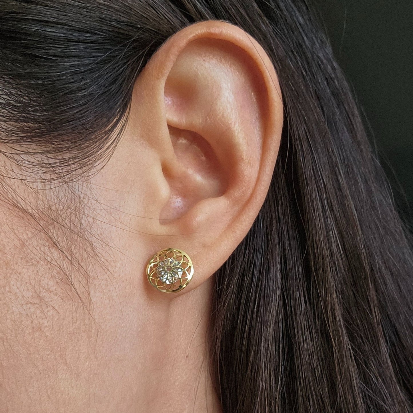 Mandala Flower Studs, 10K Gold