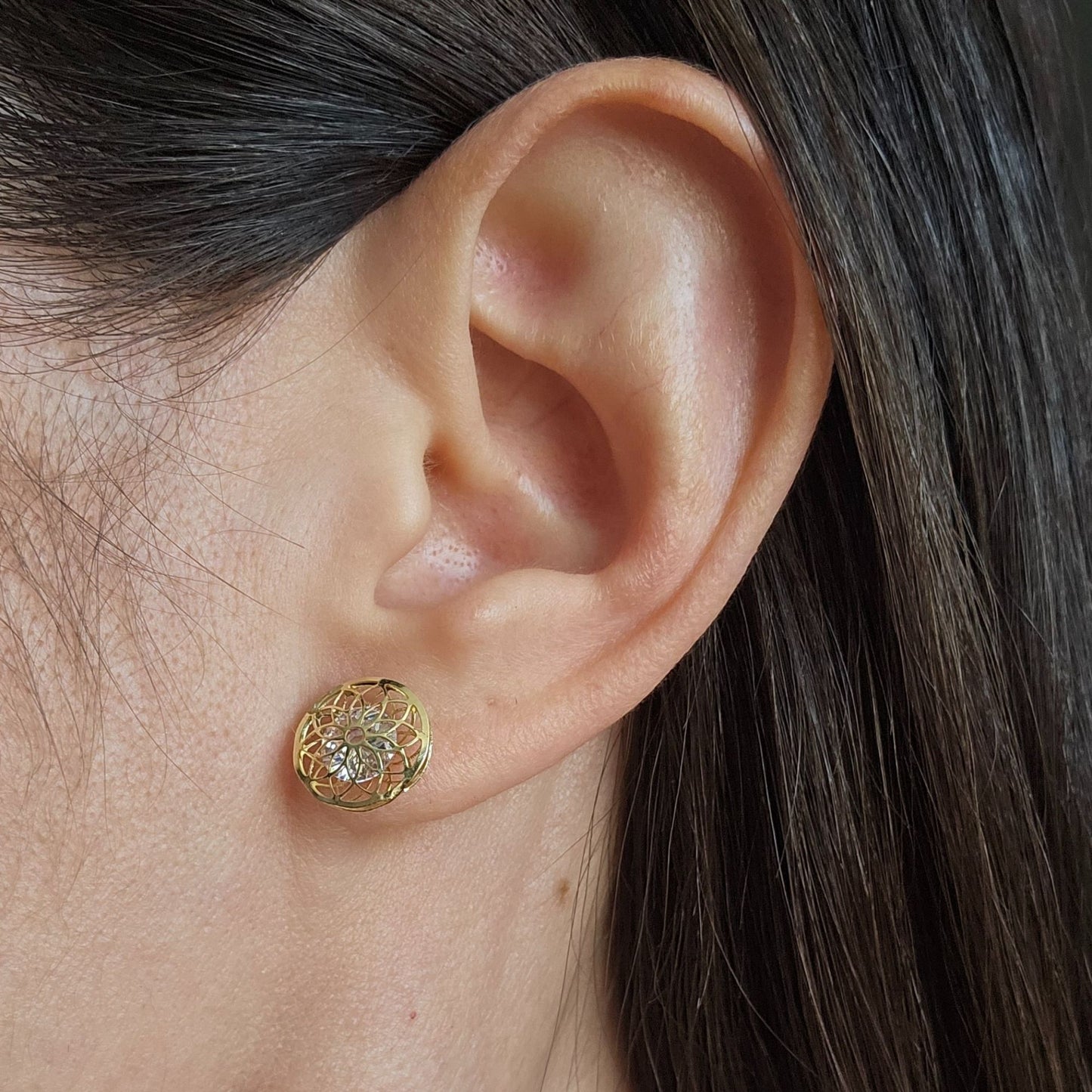 Mandala Flower Studs, 10K Gold