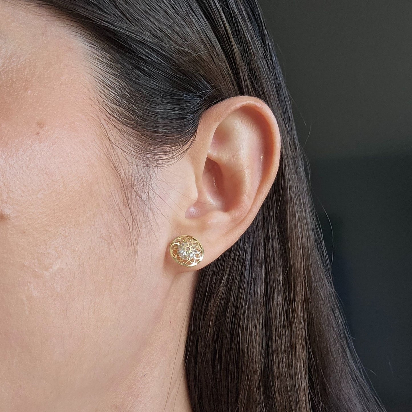 Mandala Flower Studs, 10K Gold