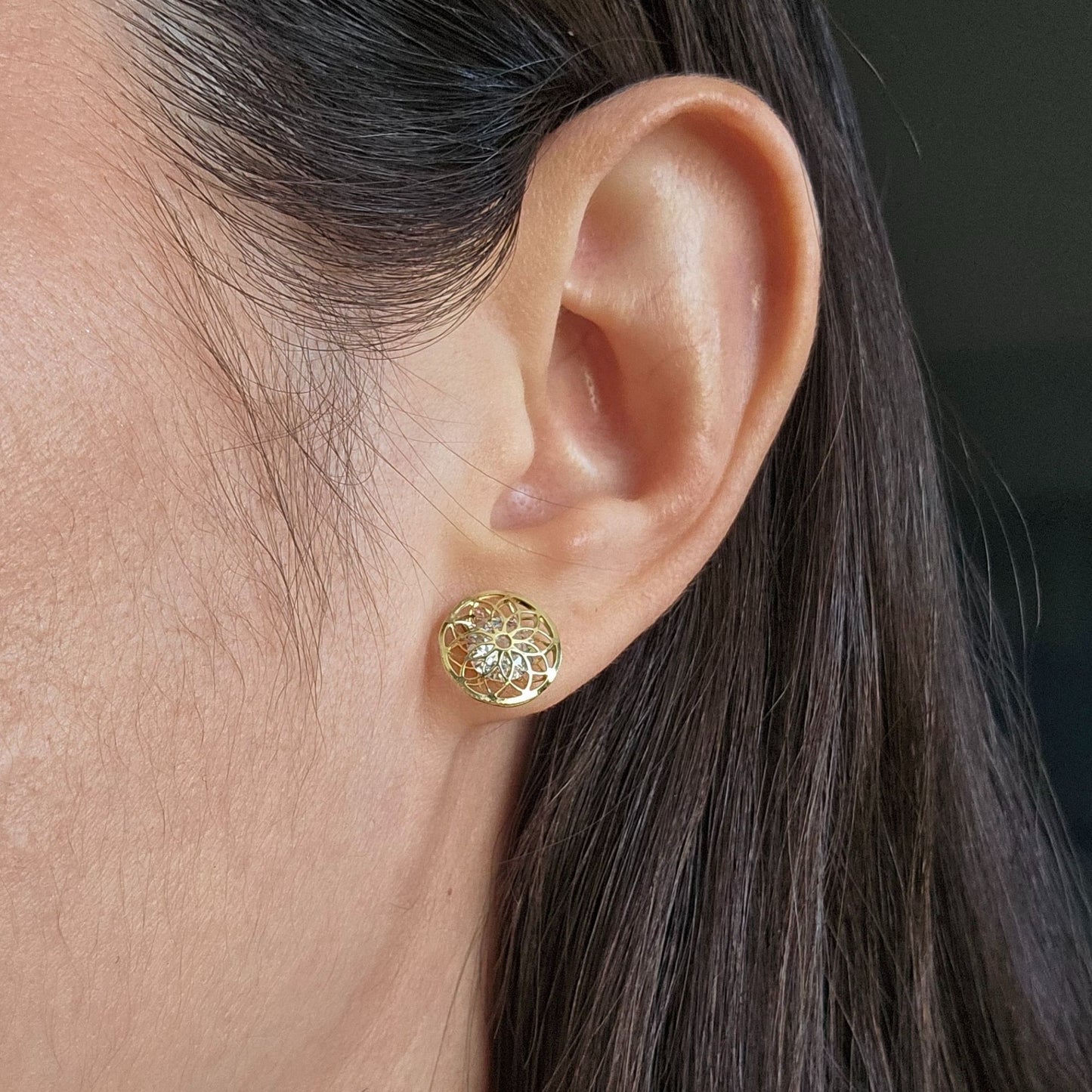 Mandala Flower Studs, 10K Gold