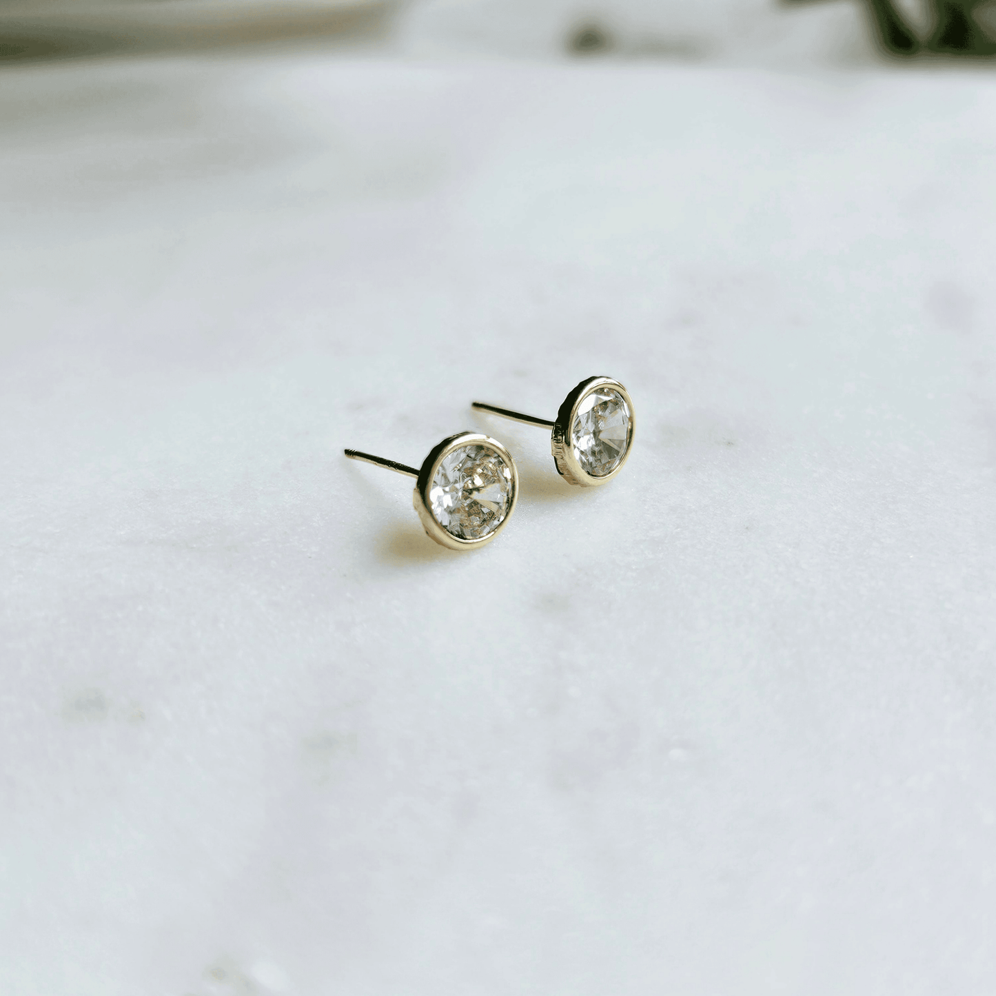 Bezel Stud Earrings, 10K Gold