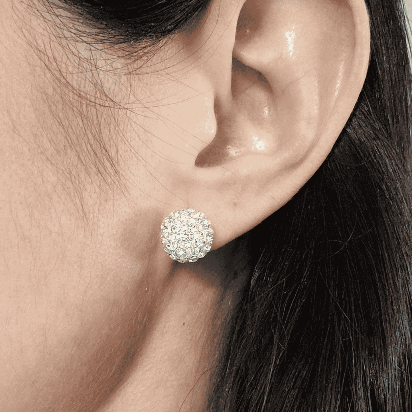 Crystal Pavé Ball Studs, 10K Gold