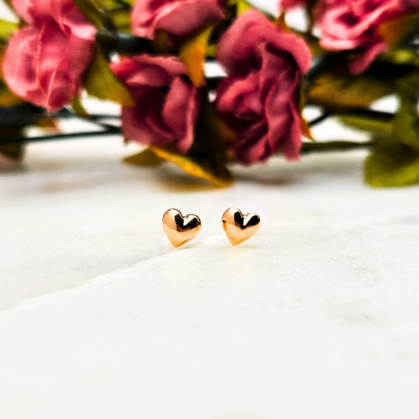 Mini Heart Studs, 10K Rose Gold