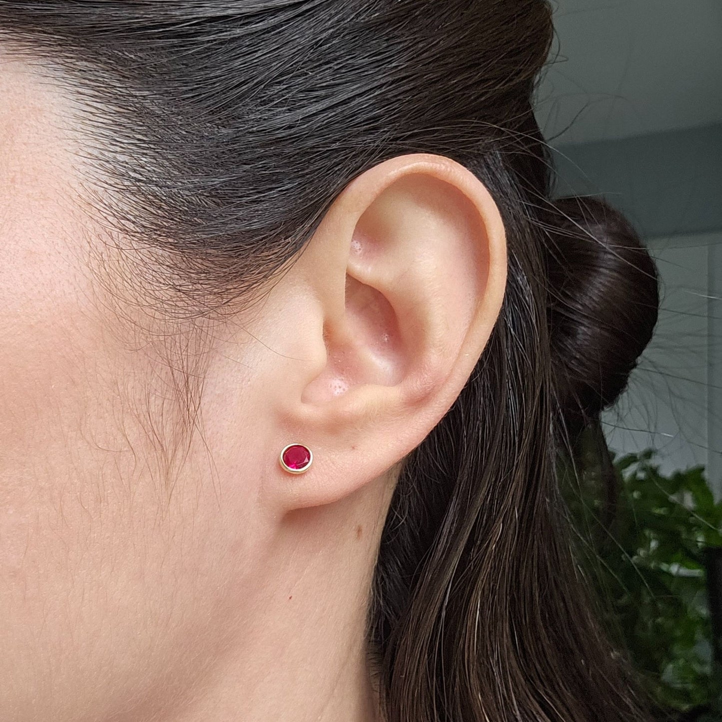 Bezel Stud Earrings, 10K Gold
