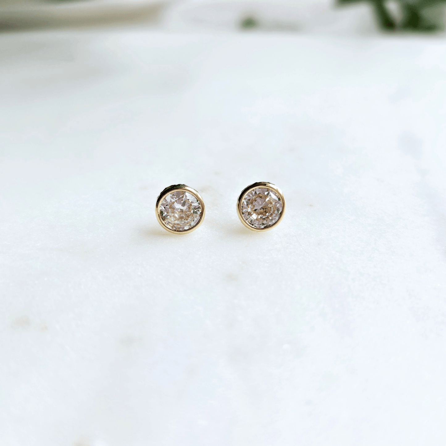 Bezel Stud Earrings, 10K Gold