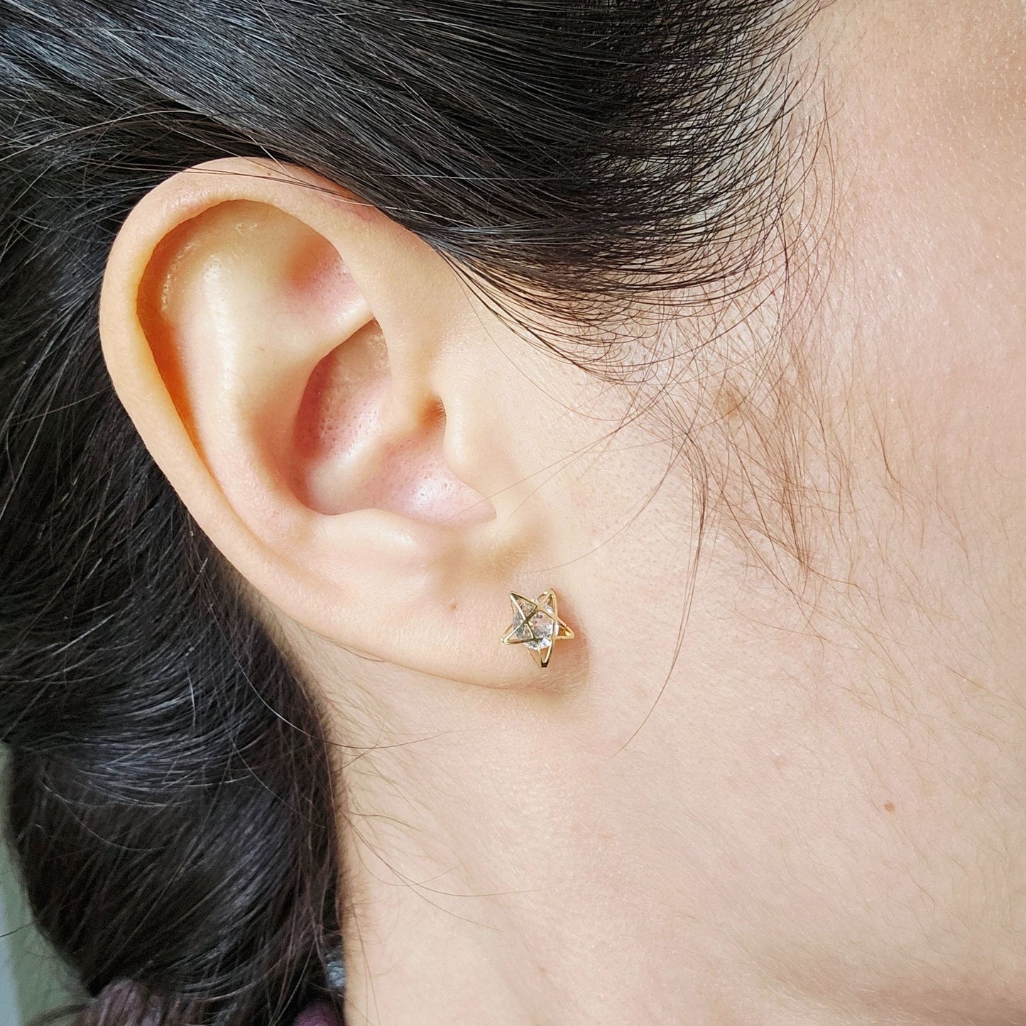 Hollow Star Earrings, 10K Gold
