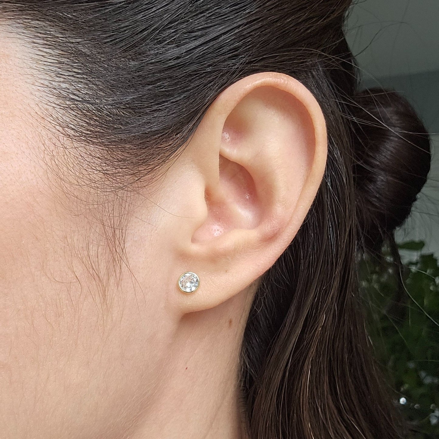 Bezel Stud Earrings, 10K Gold