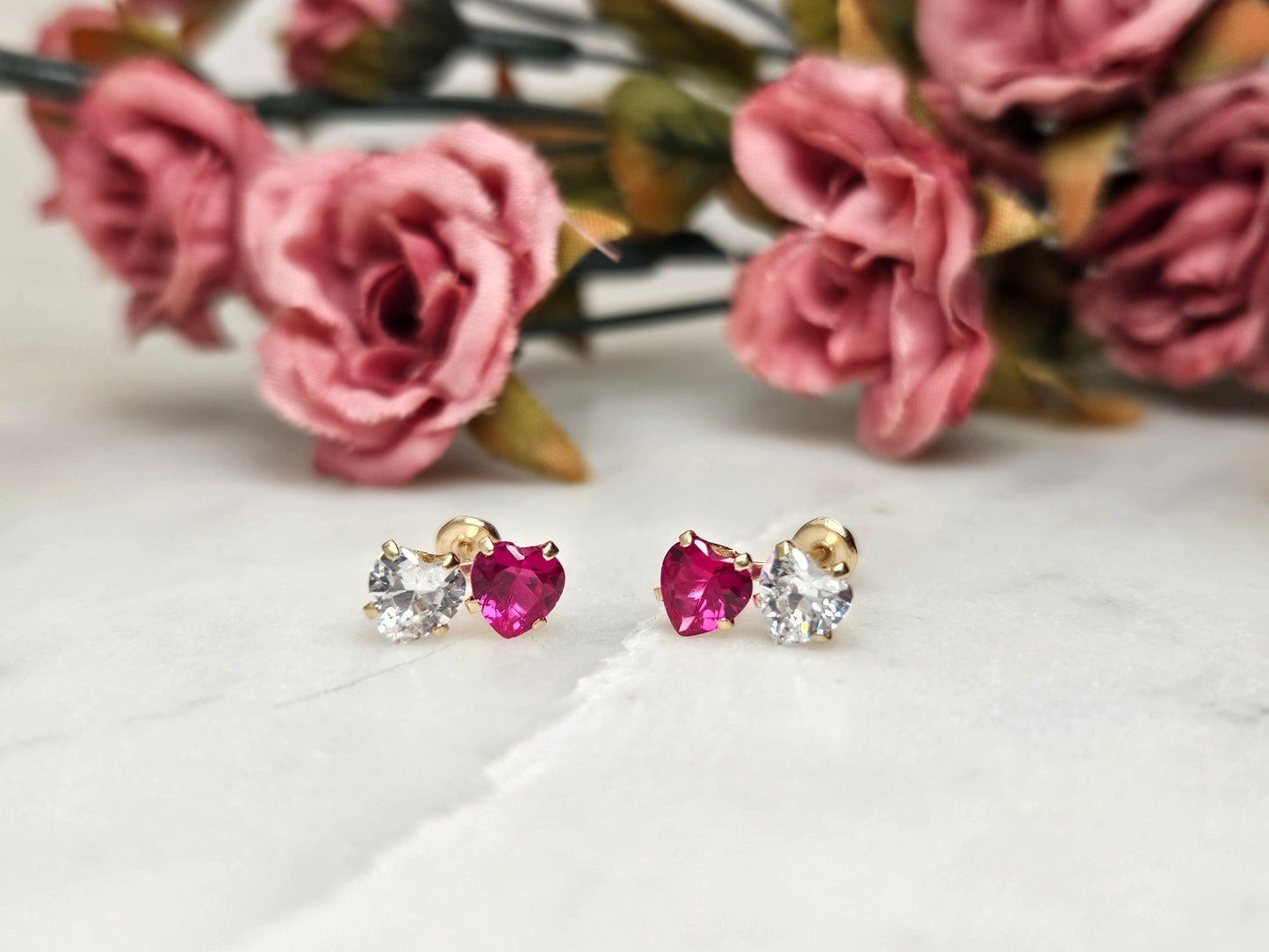 Toi et Moi Heart Studs, 10K Gold
