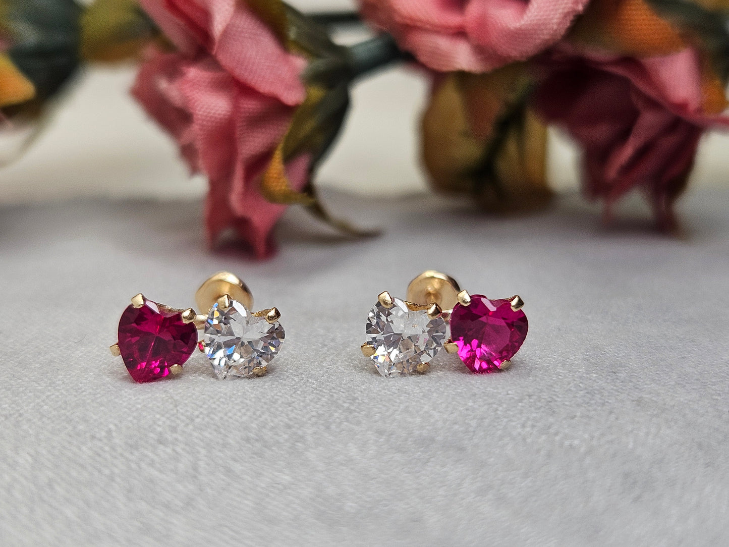 Toi et Moi Heart Studs, 10K Gold