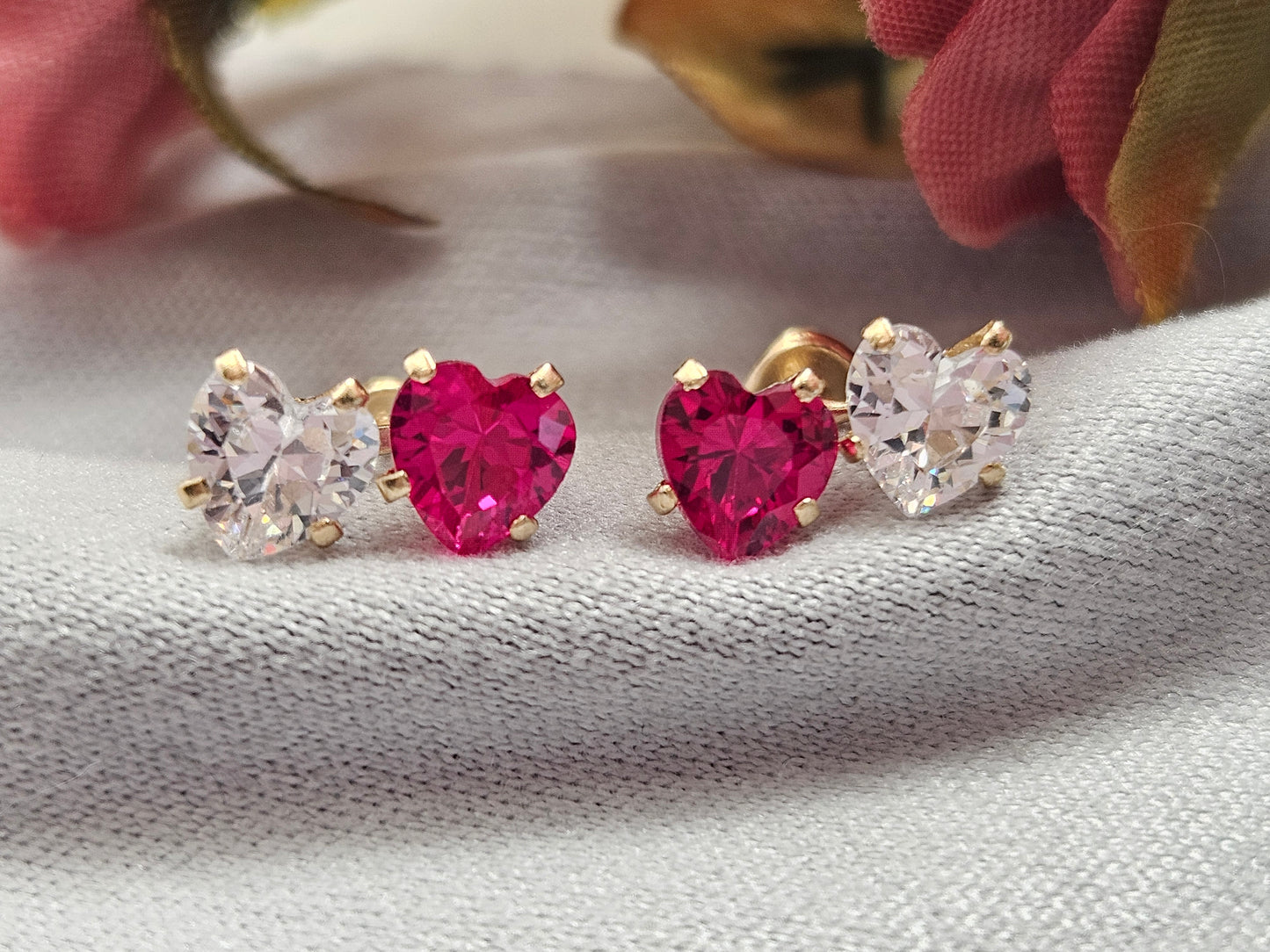 Toi et Moi Heart Studs, 10K Gold