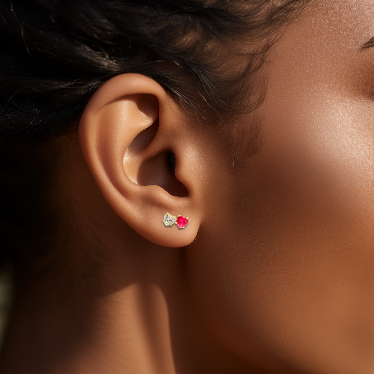 Toi et Moi Heart Studs, 10K Gold