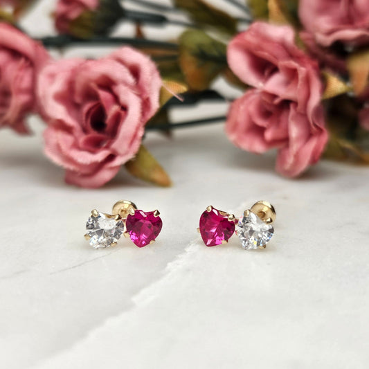 Toi et Moi Heart Studs, 10K Gold