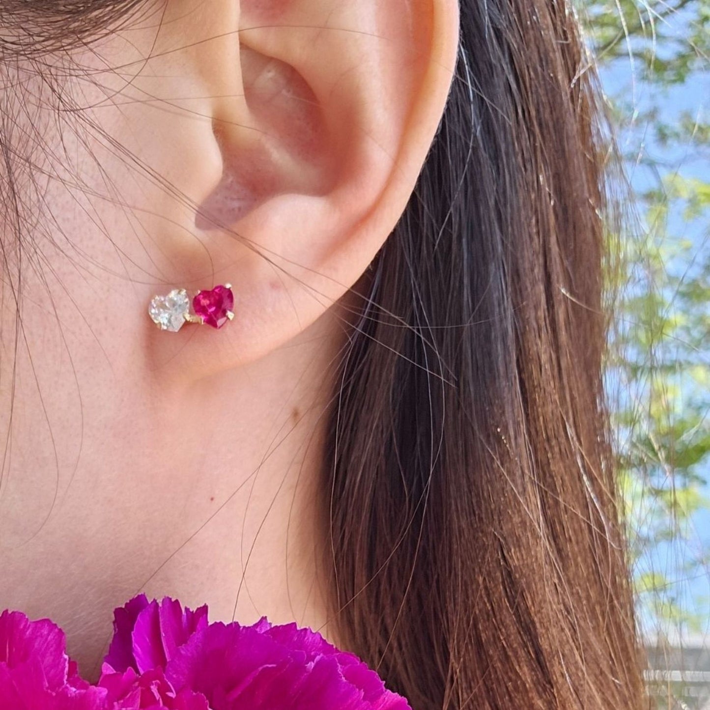 Toi et Moi Heart Studs, 10K Gold