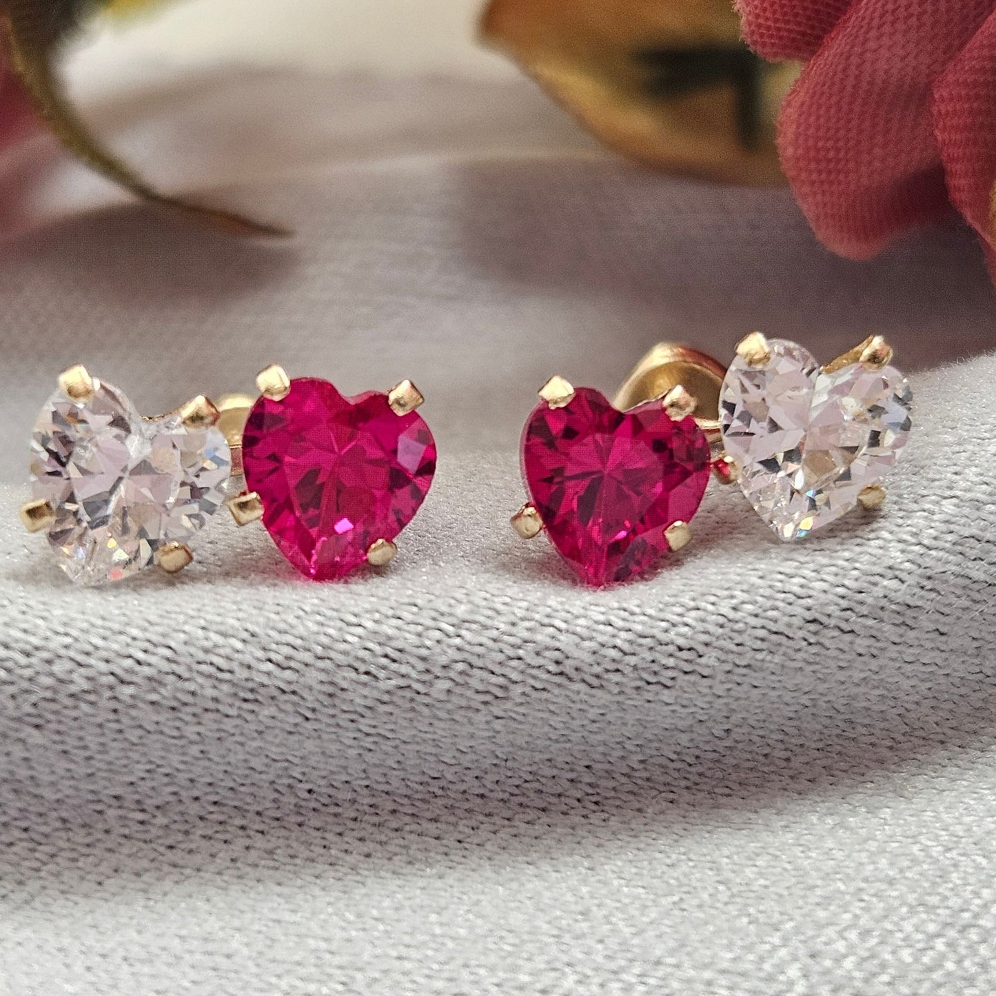 Toi et Moi Heart Studs, 10K Gold