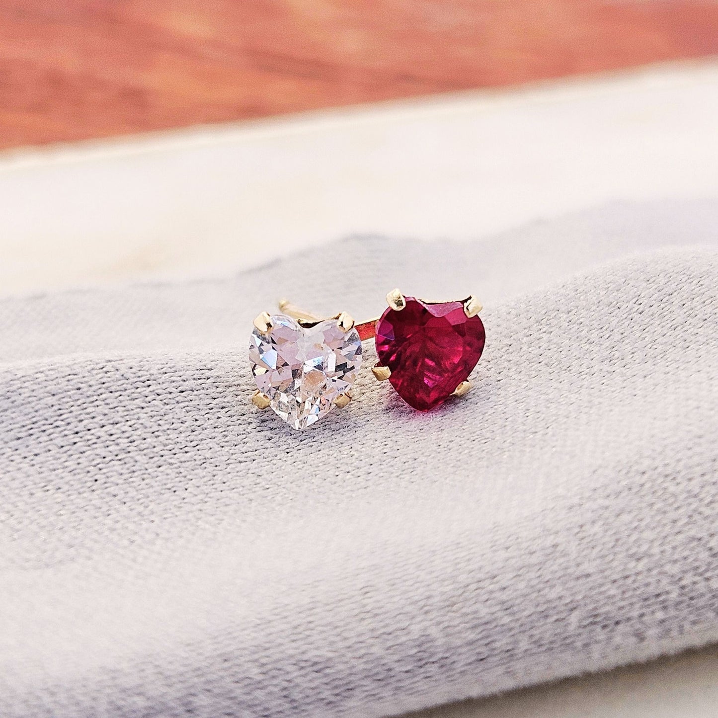 Toi et Moi Heart Studs, 10K Gold