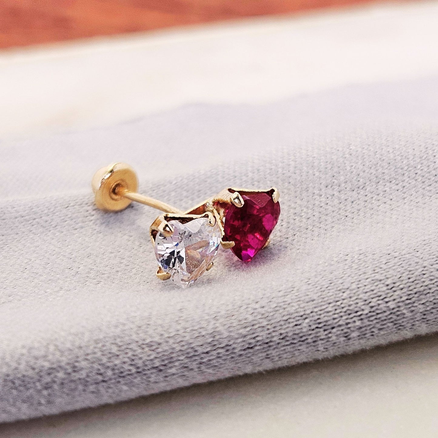 Toi et Moi Heart Studs, 10K Gold